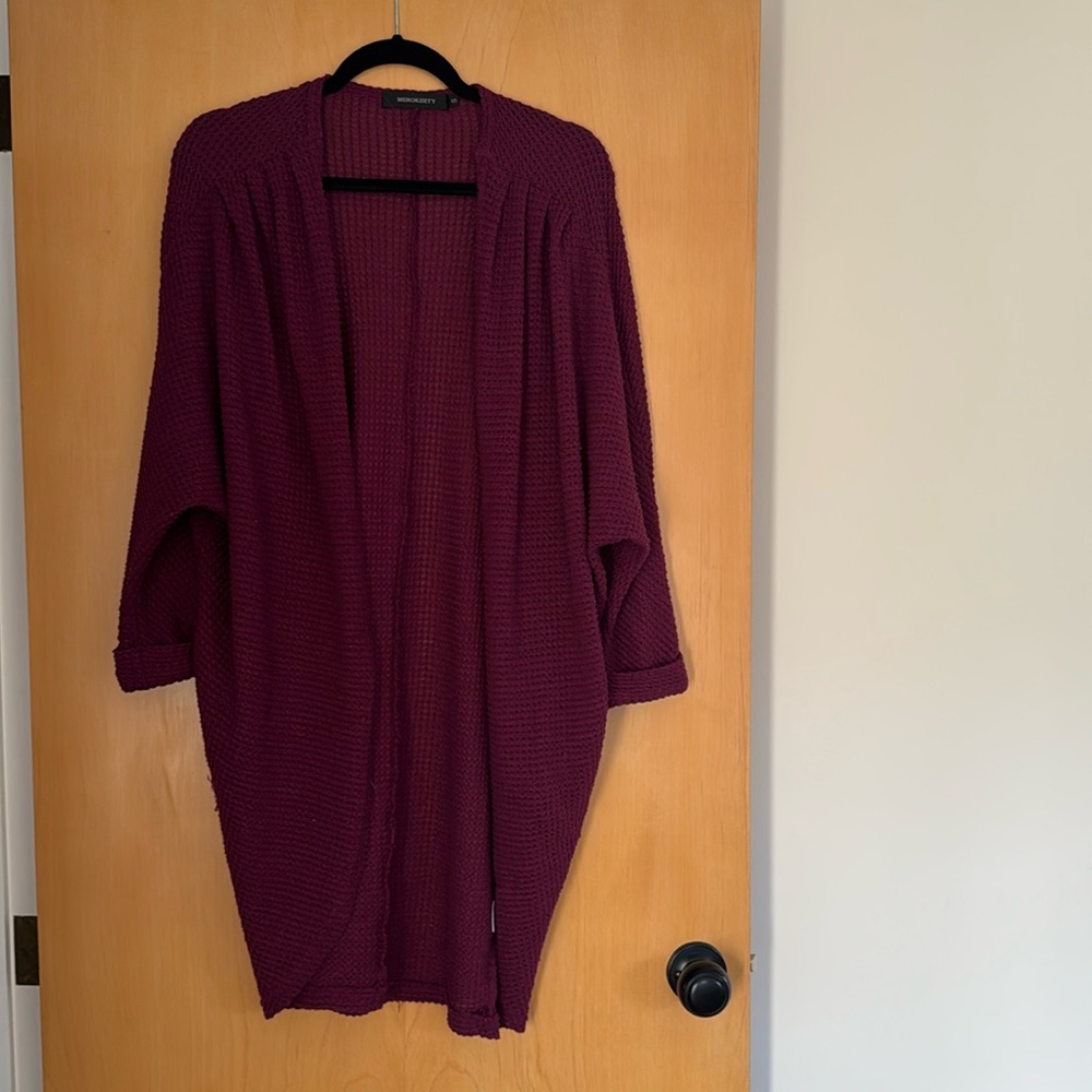 Batwing waffle long raspberry cardigan